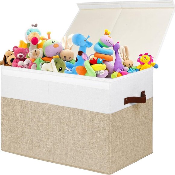 Large Toy Storage Box with Lid, Sturdy Toys Storage Chest Bin Organizer Basket w - Picture 1 of 7